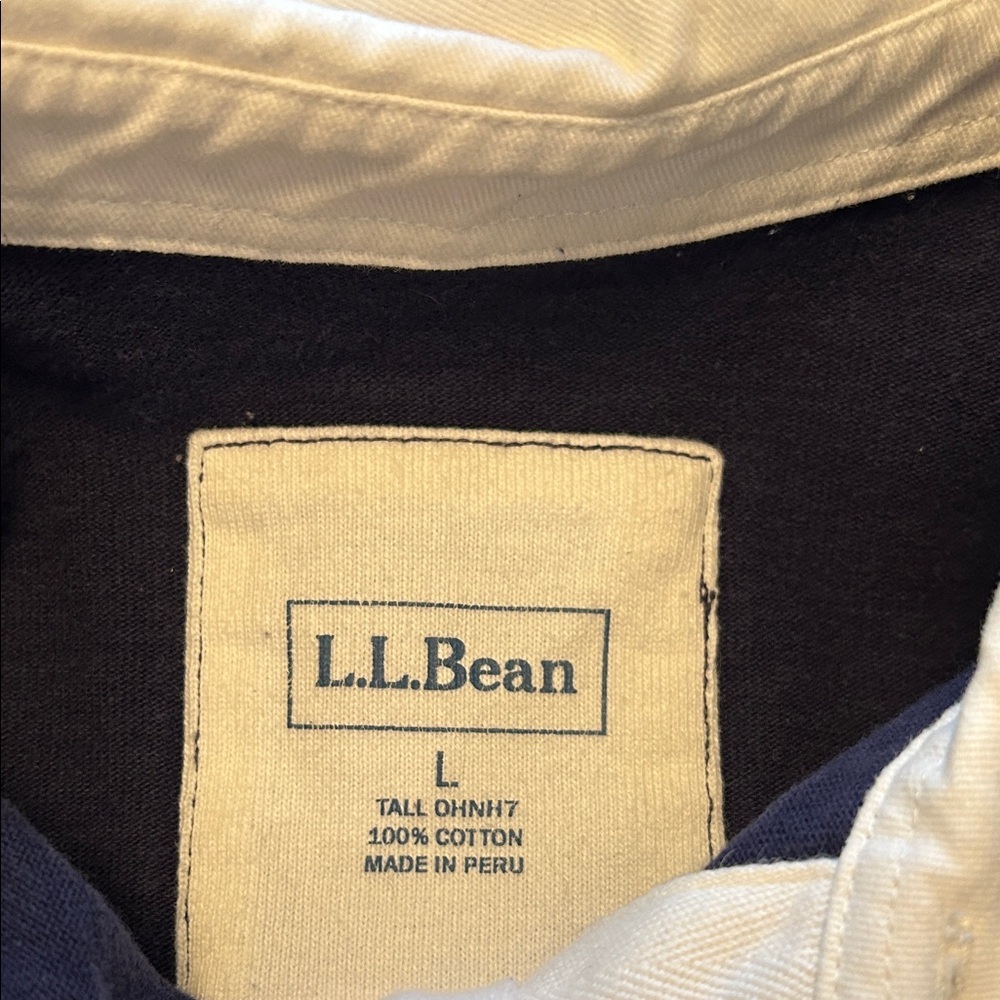 L.L. Bean Rugby Shirt Men’s Large Navy Long-Sleeve Preppy Sporty Collegiate - Picture 2 of 13